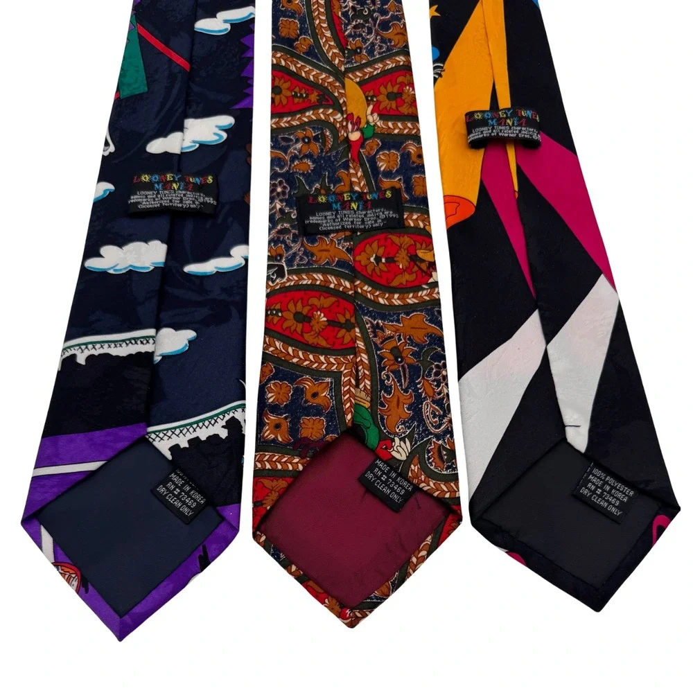 Vintage 90s Looney Tunes Mania Neck Ties Warner Bros 3-Pc Bundle Novelty Classic